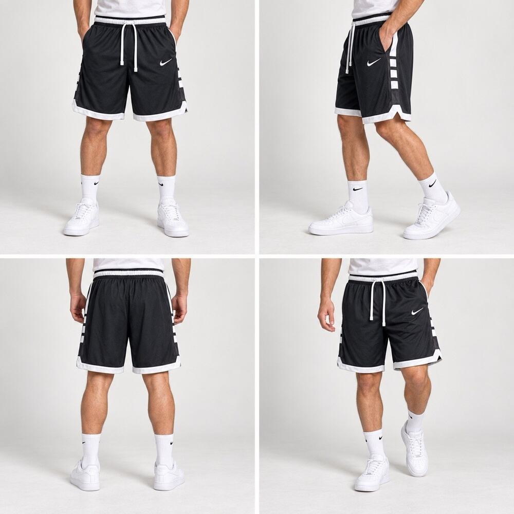 Nike Dri-FIT Men’s Large Black White Basketball Shorts Drawstring Swoosh